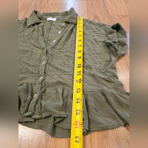 Soul Cake Cropped Olive Green Ruffled Cottagecore Button Up Y2K 90s Fairycore - Picture 9 of 15